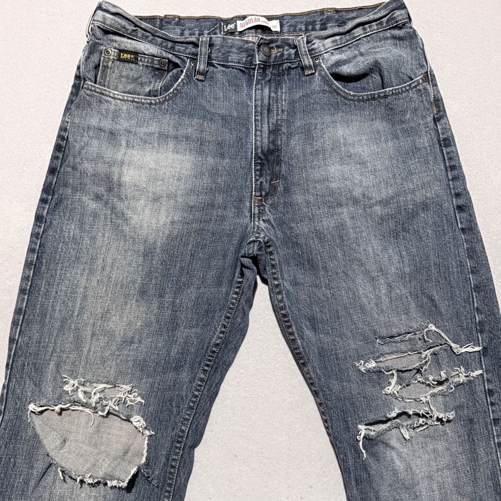 Lee Lee Jeans Men Jeans Blue Distressed Mid Rise Straight Zip Fly 34x31 Size US 34 / EU 50 - 3 Thumbnail