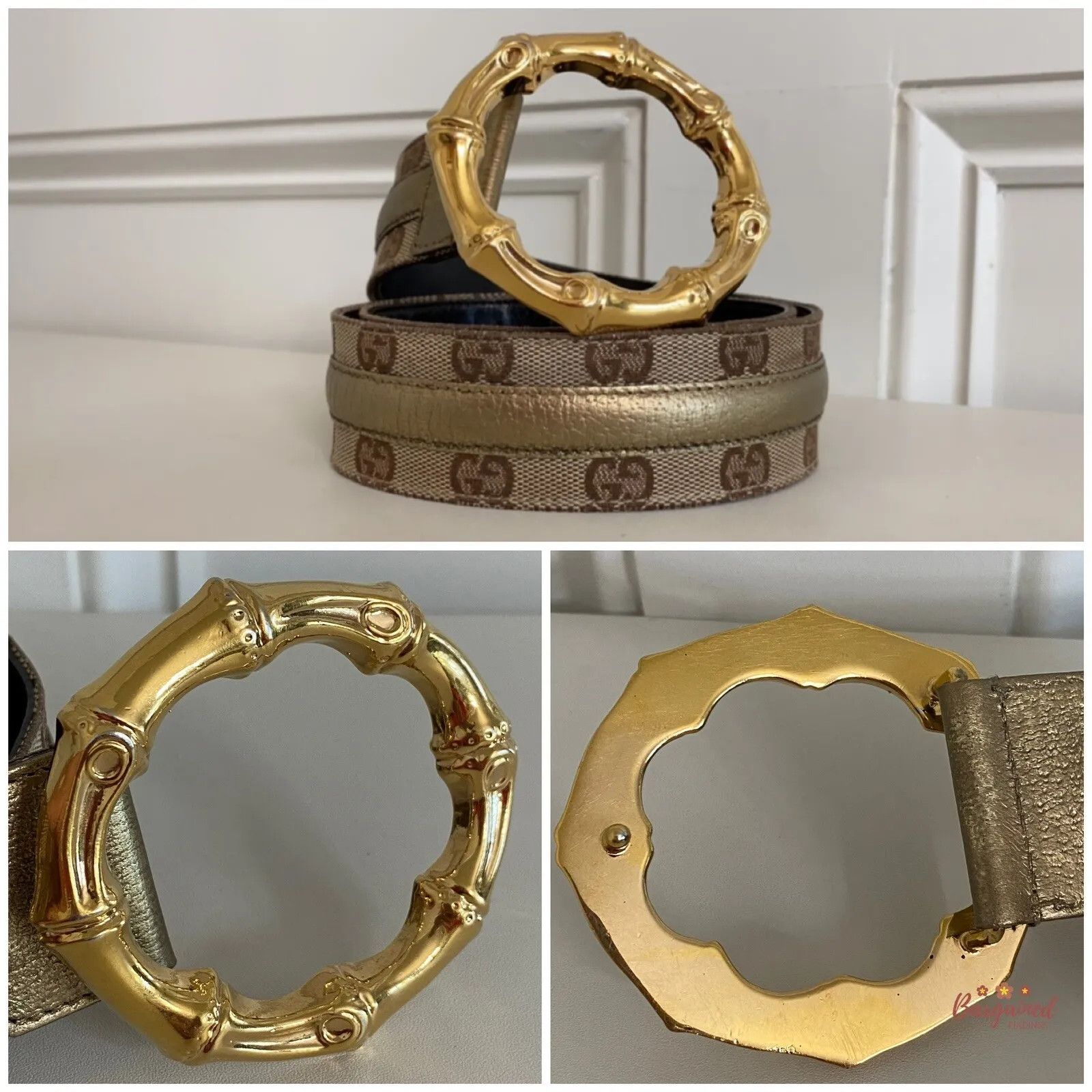 Gucci Gucci Monogram Canvas Metallic Leather Bamboo Buckle Belt Size 30 - 2 Thumbnail