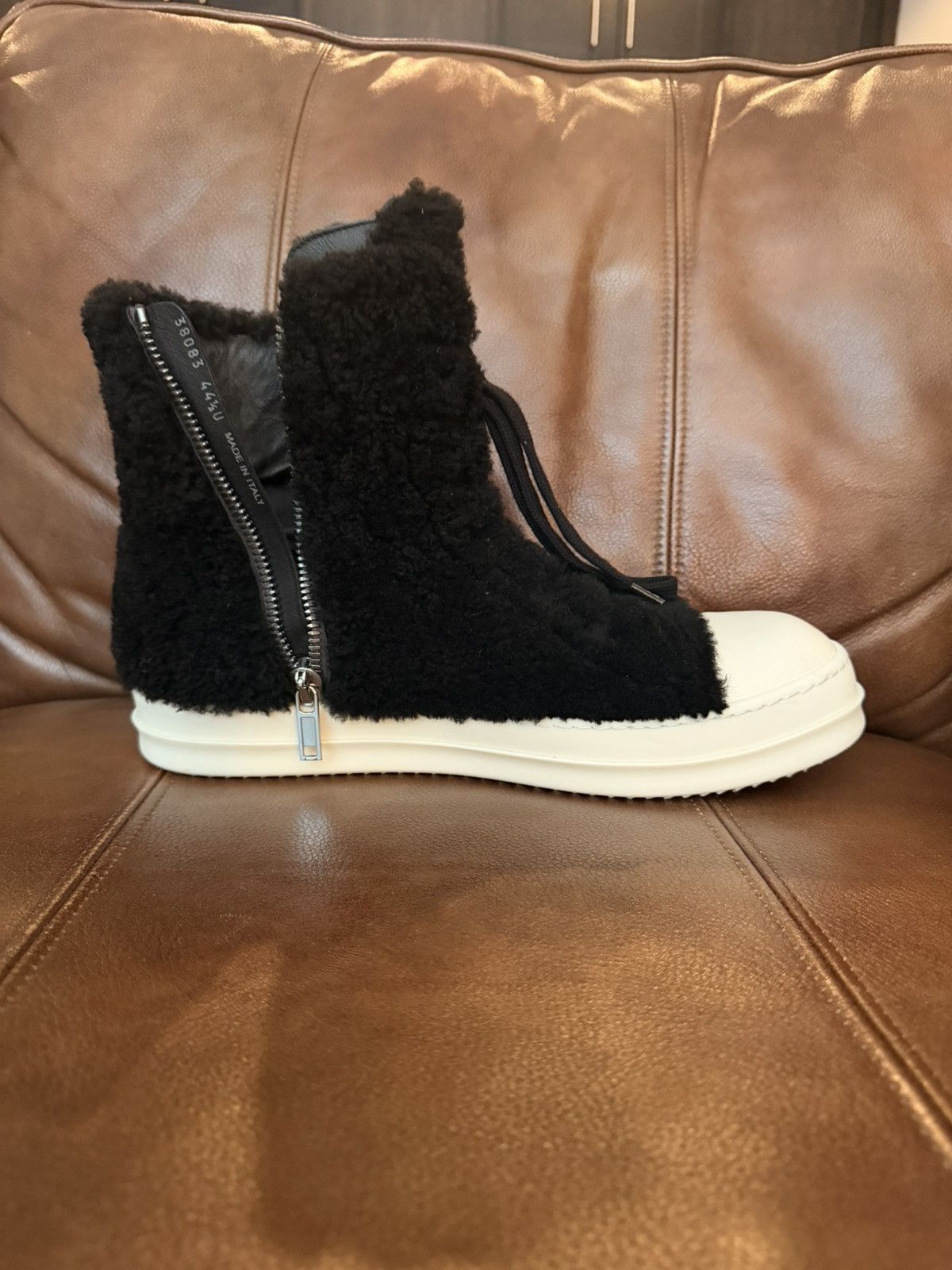 Rick Owens Rick Owens Shearling Lamb Ramones High 44.5 Black Milk Size US 11.5 / EU 44-45 - 6 Thumbnail