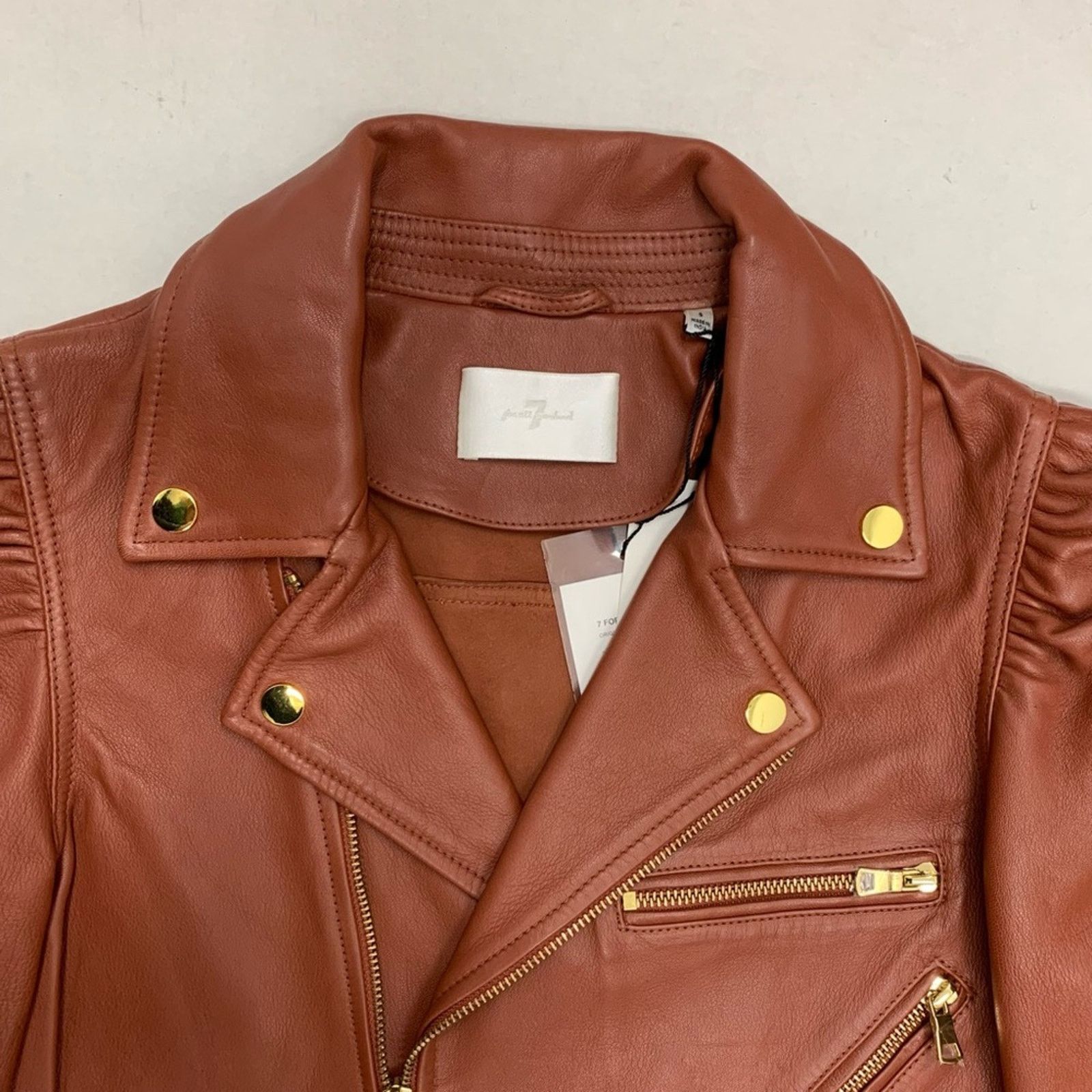 7 For All Mankind 7 For All Mankind Leather Puff Sleeve Moto Jacket in Spice Size S / US 4 / IT 40 - 7 Thumbnail