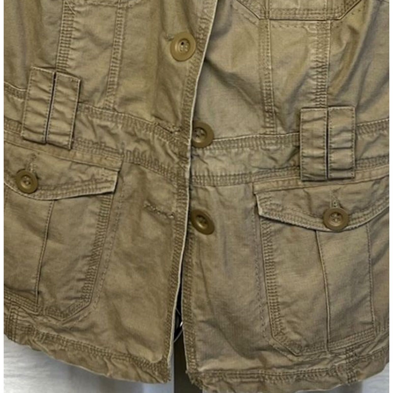 Vintage Aéropostale Women's Cargo Utility Military Jacket Khaki Beige L Coat Short Solid Pocket Pockets Button Closure Vintage Styled Mens Ladies Size L / US 10 / IT 46 - 2 Thumbnail