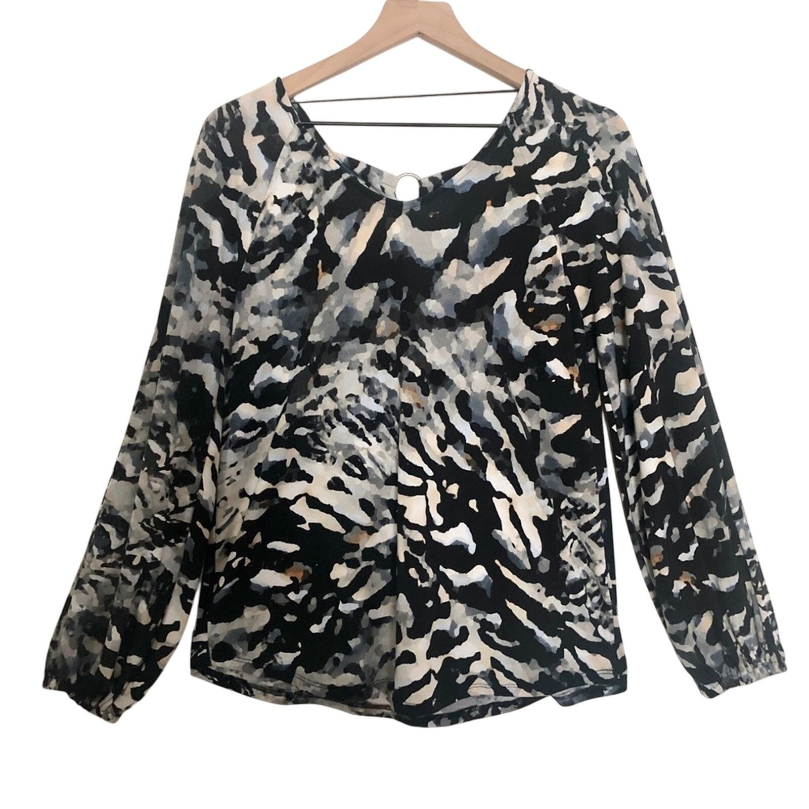 Other Cupio Black Blue White Orange Abstract Shirt Blouse Top Size M / US 6-8 / IT 42-44 - 1 Thumbnail