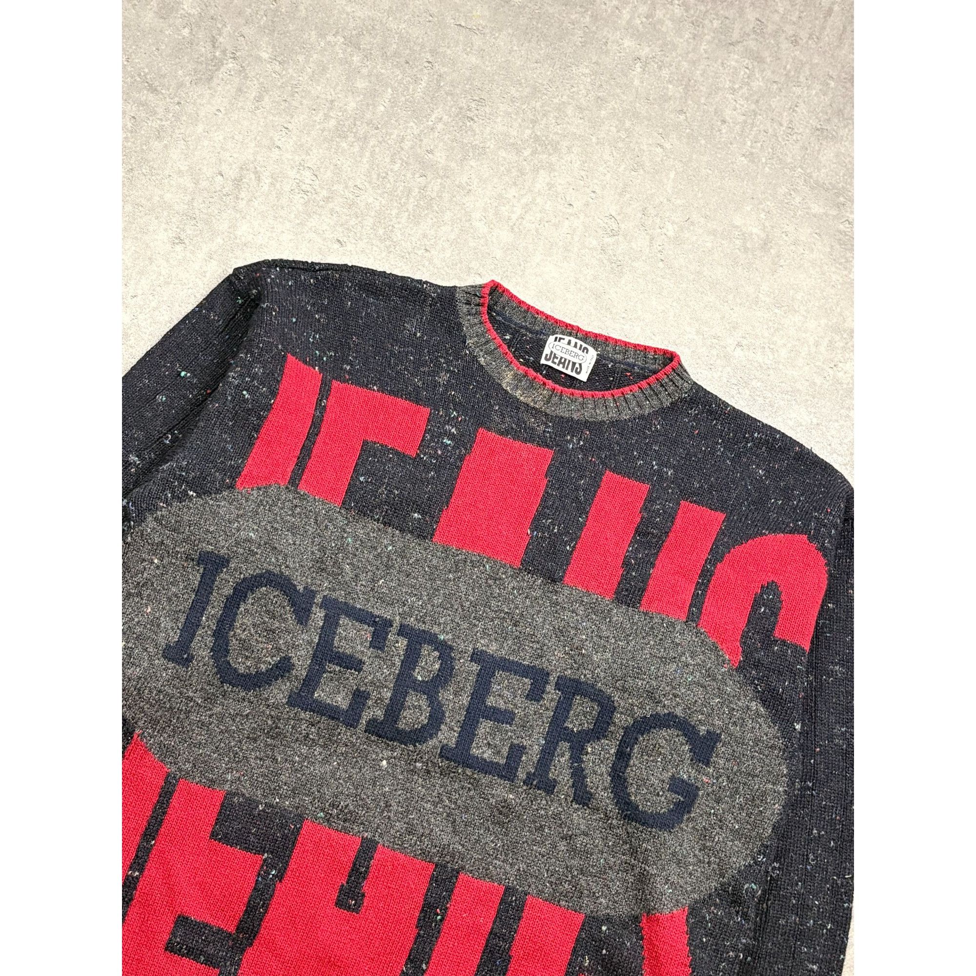 Iceberg Vintage Iceberg Jeans Mens Graphic Knit Sweater Bold Red & G Size US M / EU 48-50 / 2 - 4 Thumbnail