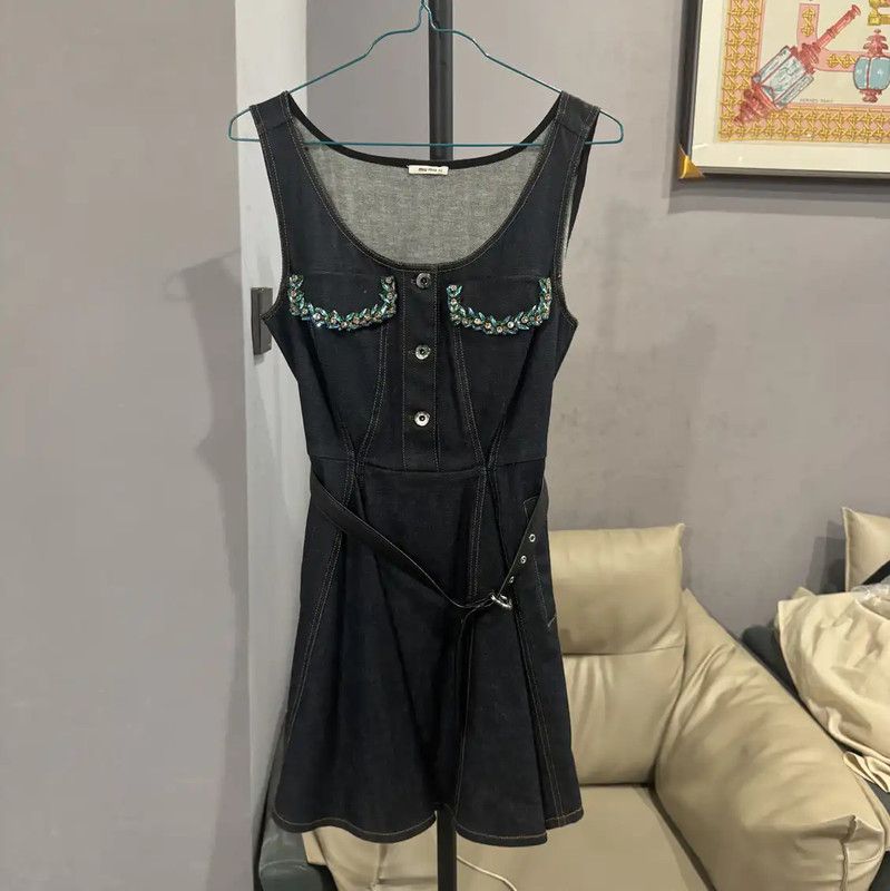 Miu Miu Miu Miu Dark Blue Denim Dress 0089 Size M / US 6-8 / IT 42-44 - 1 Thumbnail