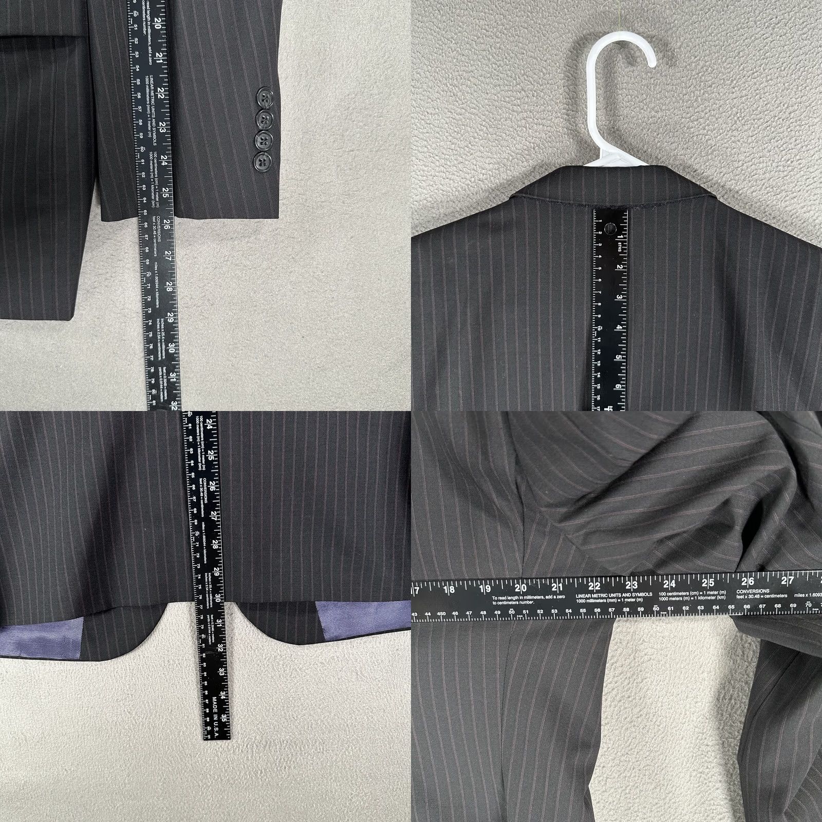 Jack Victor Jack Victor Blazer Mens 44R Black Wool Striped Notch Lapel Single-Breasted Two-Button Front Flat Front Double-Vented Coat Jacket Size 44R - 9 Thumbnail