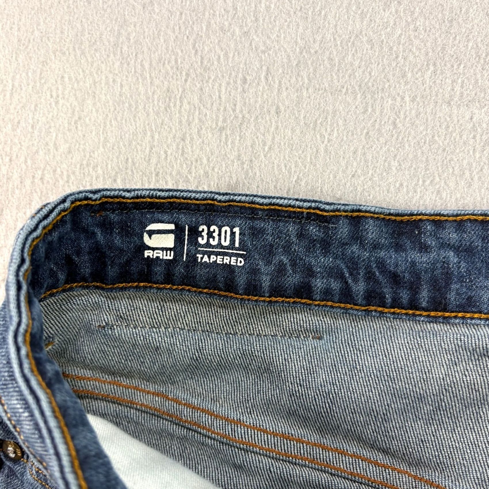 G-Star G-Star Raw Jeans Mens 32x32 Blue 3301 Tapered Button Fly Denim Regular Inseam 31 in Stars Theme Men Size US 32 / EU 48 - 4 Thumbnail