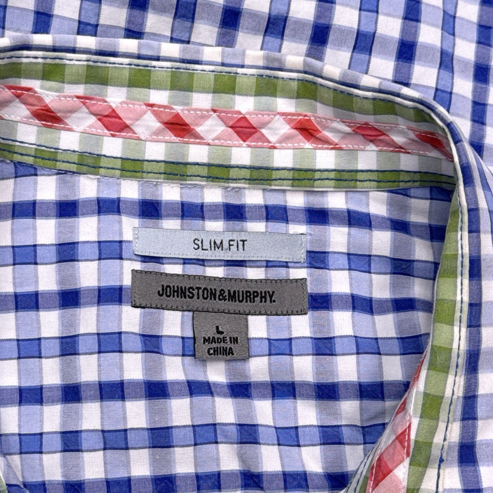 Johnston & Murphy Johnston & Murphy Slim Fit Shirt Mens Large Blue Check Button-Up Shirt Size US L / EU 52-54 / 3 - 4 Thumbnail