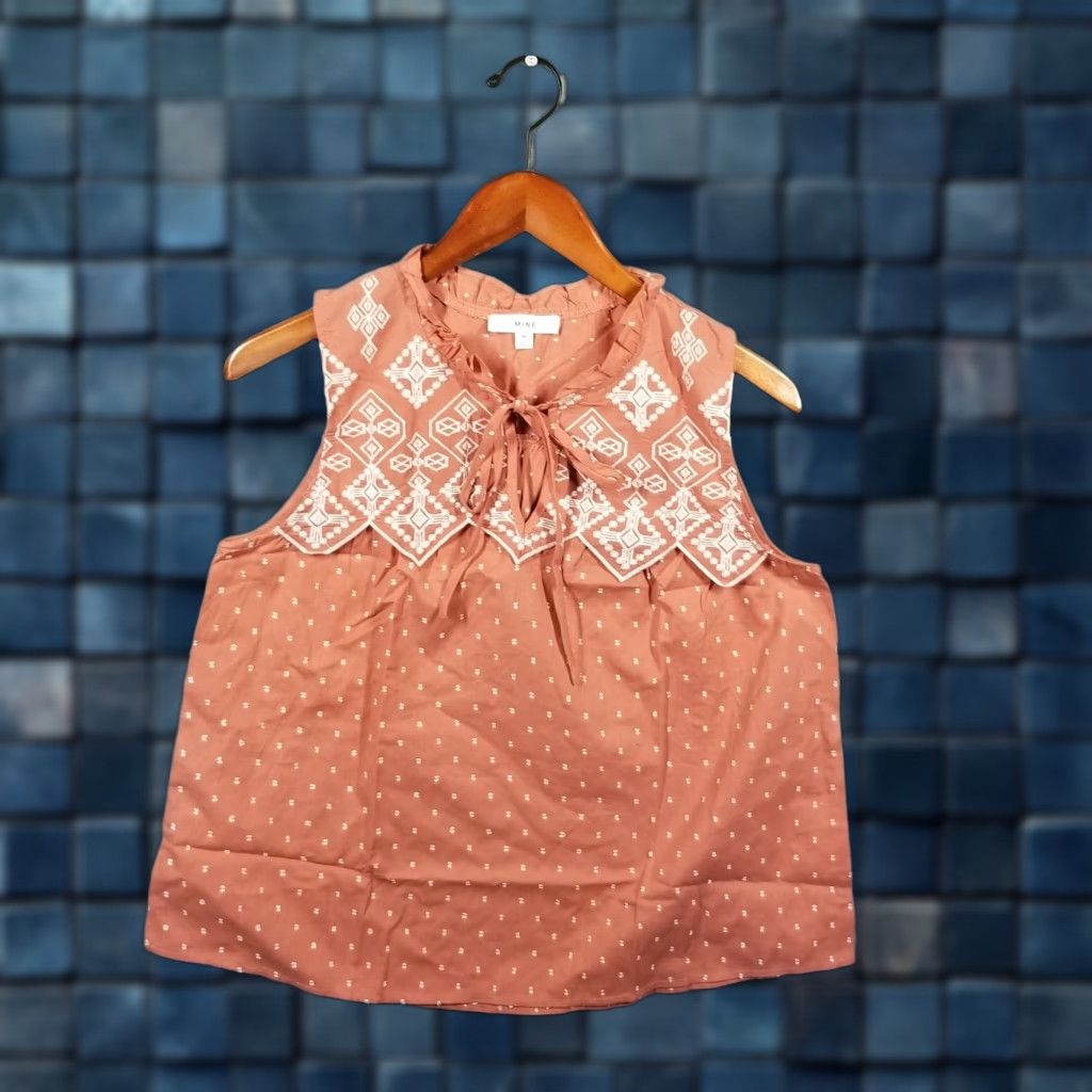 Anthropologie VINTAGE Anthropologie MINE Tank Top Women Medium Sleeveless Peach Floral Cottagecore Summer Shirt Size M / US 6-8 / IT 42-44 - 1 Thumbnail