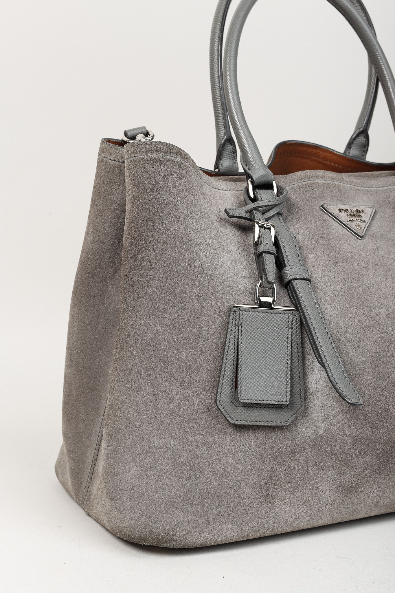 Prada Prada Acciaio Scamosciato Grey Suede Double Bag Tote Size ONE SIZE - 10 Thumbnail