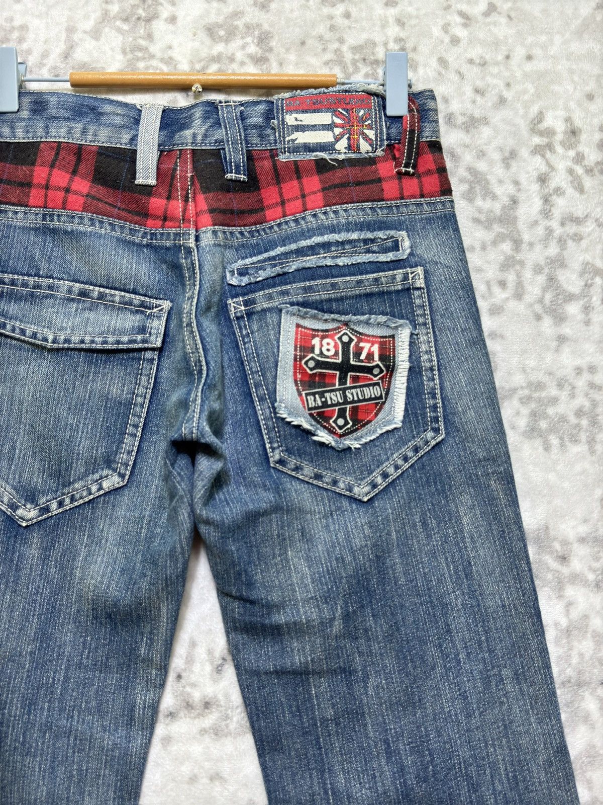 Hysteric Glamour Batsu Studio Punk Streetwear Graphic Tartan Patch Denim Size US 29 - 10 Thumbnail