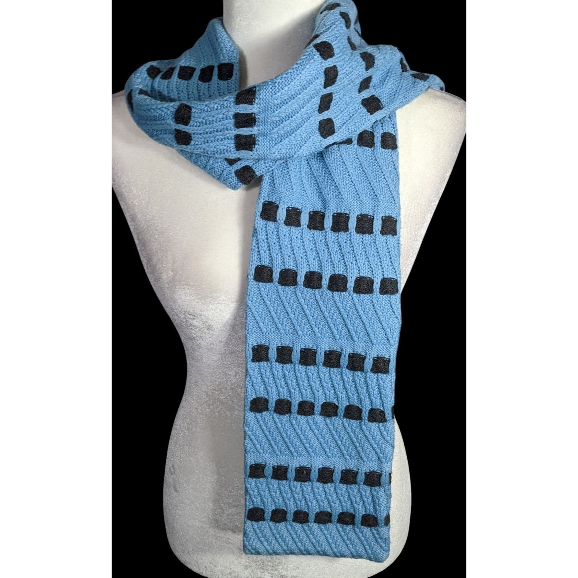 St. John St. John Sport By Marie Gray Blue Knit Scarf With Black Squa Size ONE SIZE - 1 Thumbnail