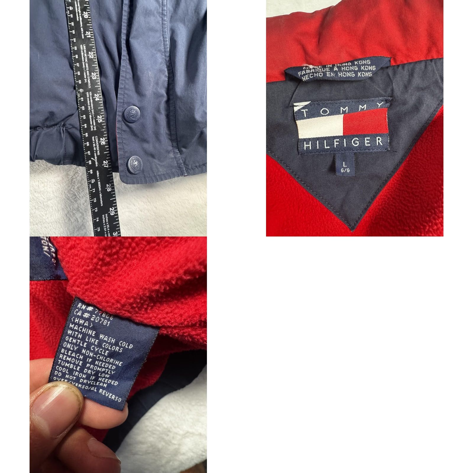 Tommy Hilfiger VINTAGE Tommy Hilfiger Jacket Mens Large Navy Blue Red Fleece Lined Windbreaker 90s Size US L / EU 52-54 / 3 - 8 Thumbnail