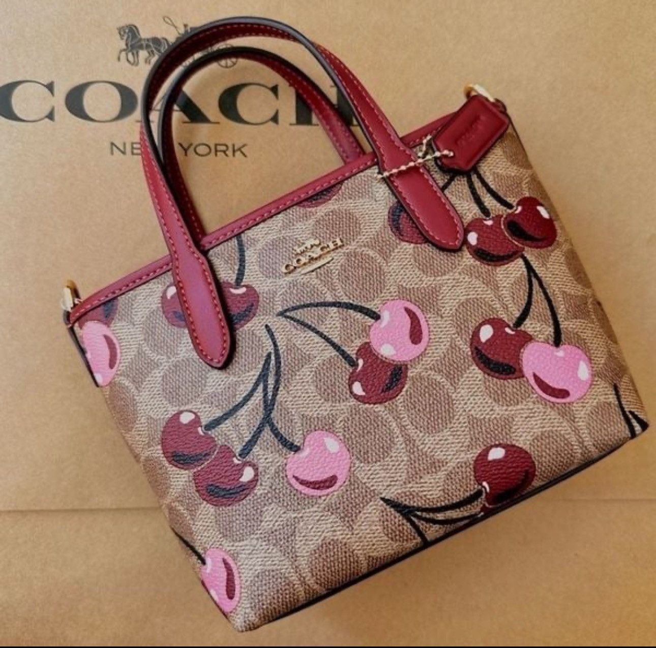 Coach NWT ❤️ Coach City Mini Tote Bag Signature Canvas Cherry Print Size ONE SIZE - 6 Thumbnail