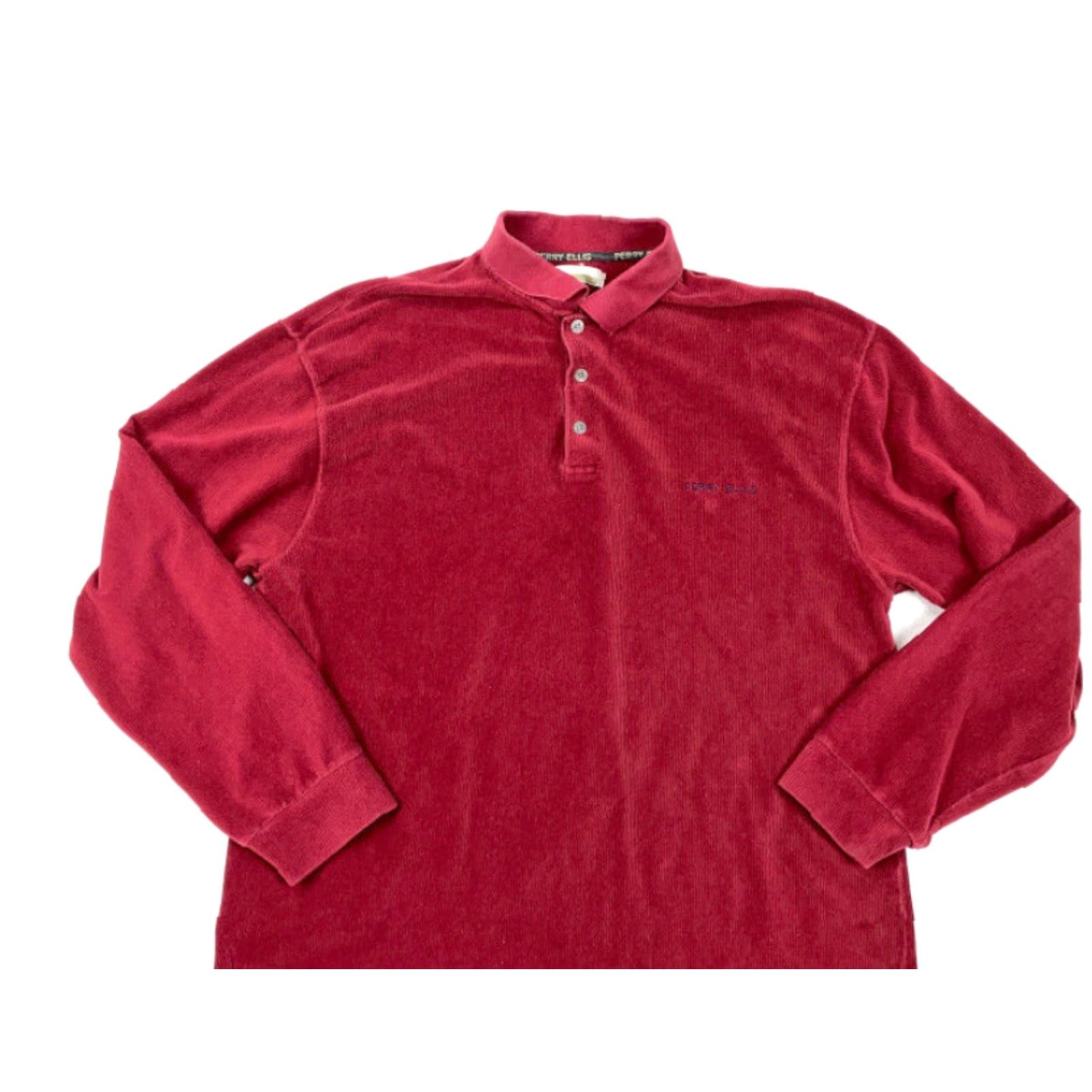 Perry Ellis VINTAGE Perry Ellis Polo Shirt Corduroy Long Sleeve Adult Large Red 90s Retro Hipster Casual Mens Size US L / EU 52-54 / 3 - 3 Thumbnail