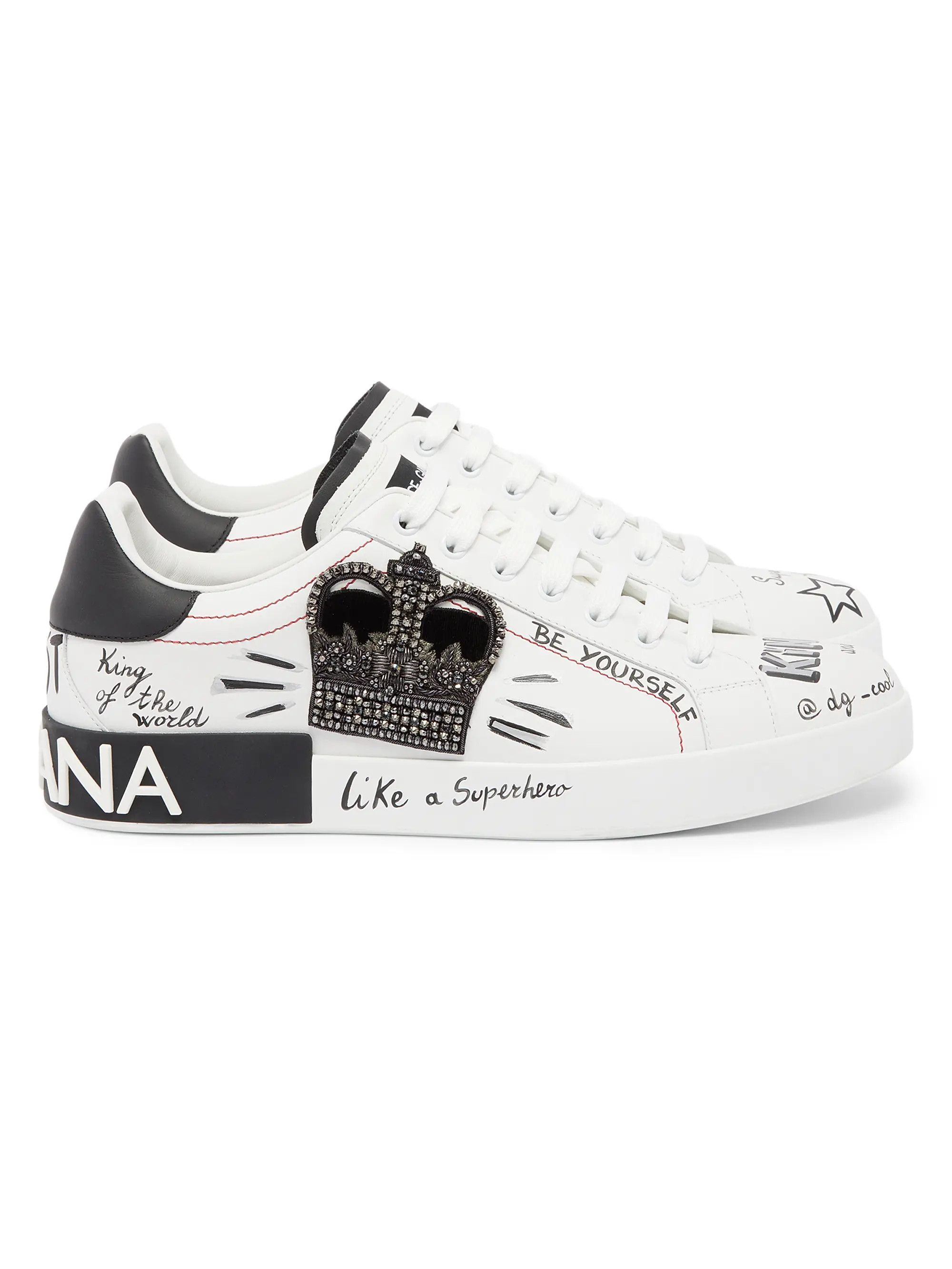 Dolce & Gabbana os11x0526 Illustrated Leather Sneakers in White/Black Size US 10 / EU 43 - 1 Thumbnail
