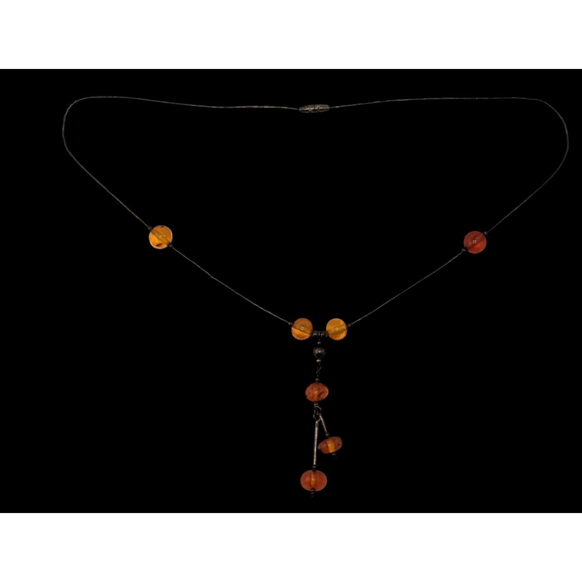 Other Vintage Amber Bead Necklace With Liquid Silver Chain & Drop Size ONE SIZE - 2 Thumbnail