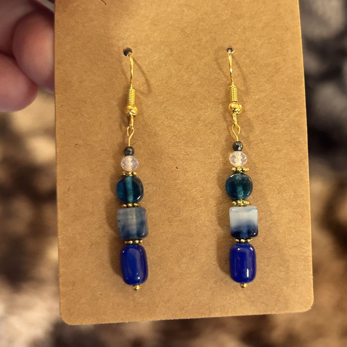 Handmade Handcrafted blue chalcedony cat eye glass earrings Size ONE SIZE - 2 Thumbnail