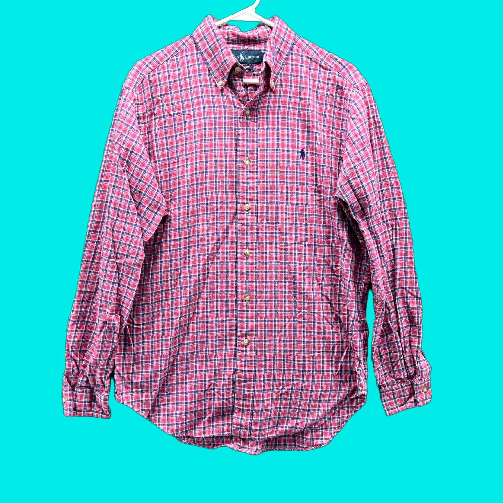 Ralph Lauren VINTAGE Ralph Lauren Shirt Men Medium Pink Button Up Classic Tattersall Plaid Size US M / EU 48-50 / 2 - 1 Thumbnail