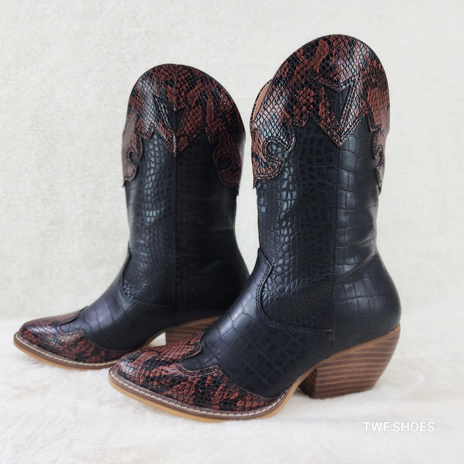 Other Snake Bite Black Western Reptile Cowboy Pull On Country Cowg Size US 6.5 / IT 36.5 - 8 Thumbnail