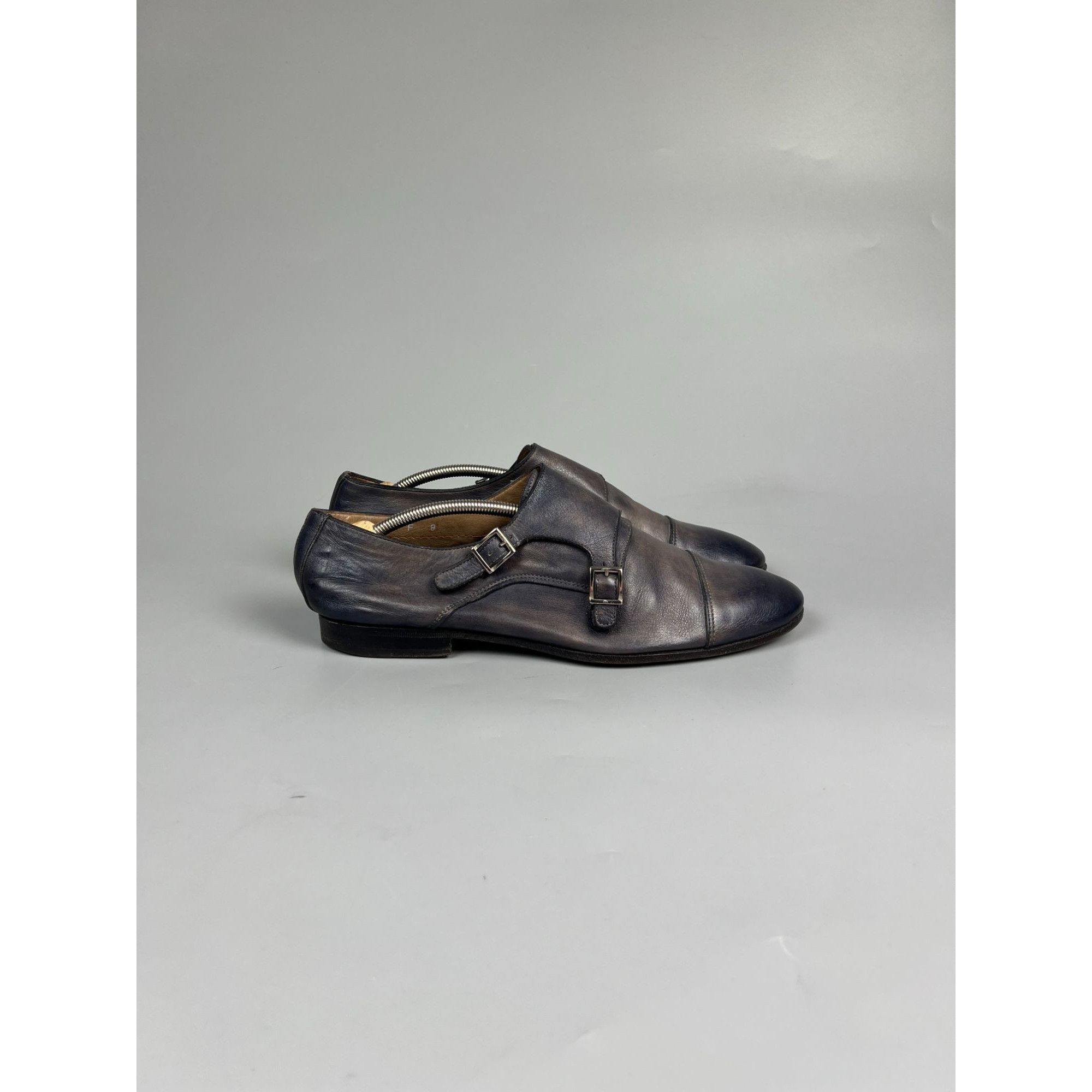 Santoni Santoni Blue Patina Monk Strap Dress Shoes (Y0996) Size US 11 / EU 44 - 1 Thumbnail
