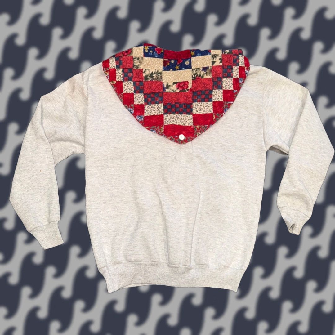 Jerzees VINTAGE JERZEES Cardigan Sweatshirt Gray XL Womens 1980s Grandma Cotton Polyester Quilt Scarf Cape USA Size XL / US 12-14 / IT 48-50 - 1 Thumbnail
