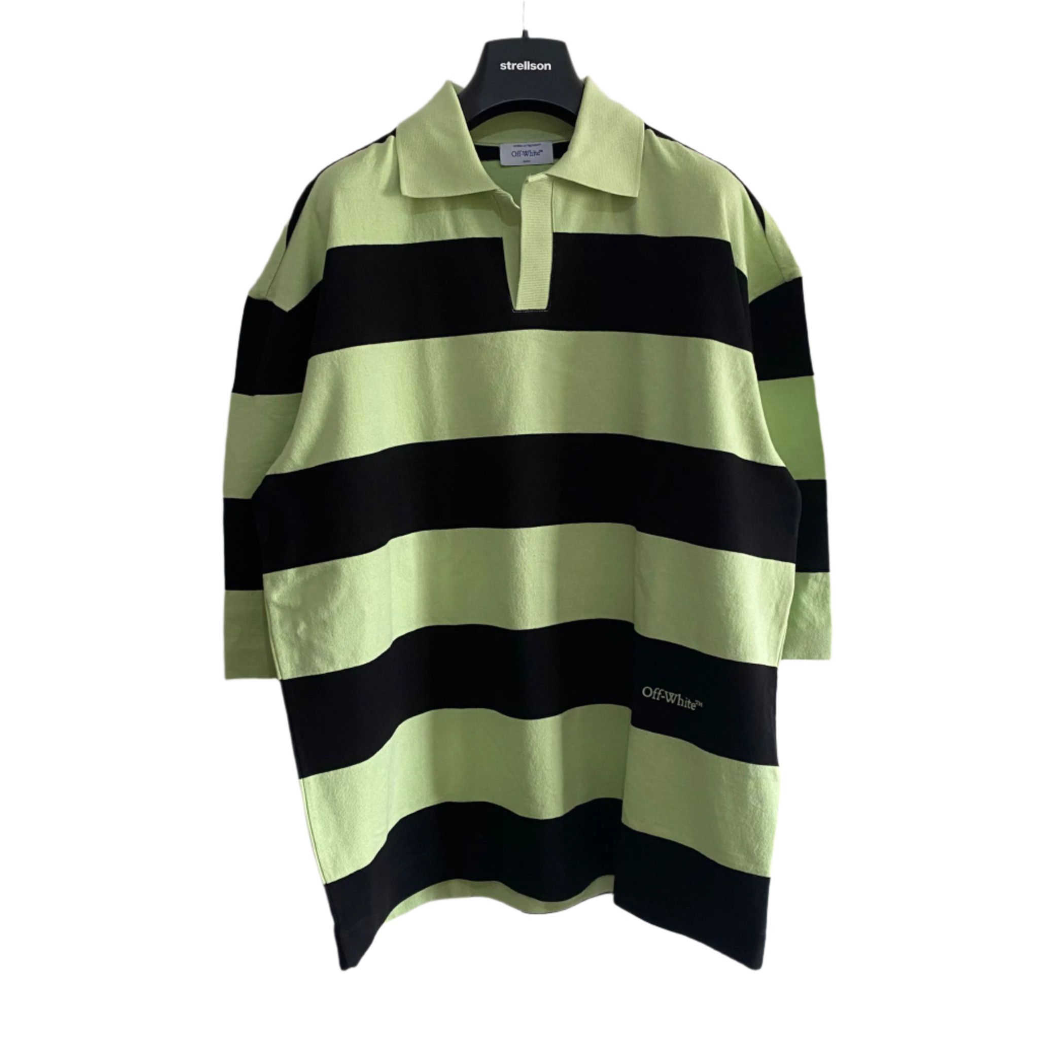 Off-White Black and Green Striped Logo Oversized Polo Size US XL / EU 56 / 4 - 1 Thumbnail