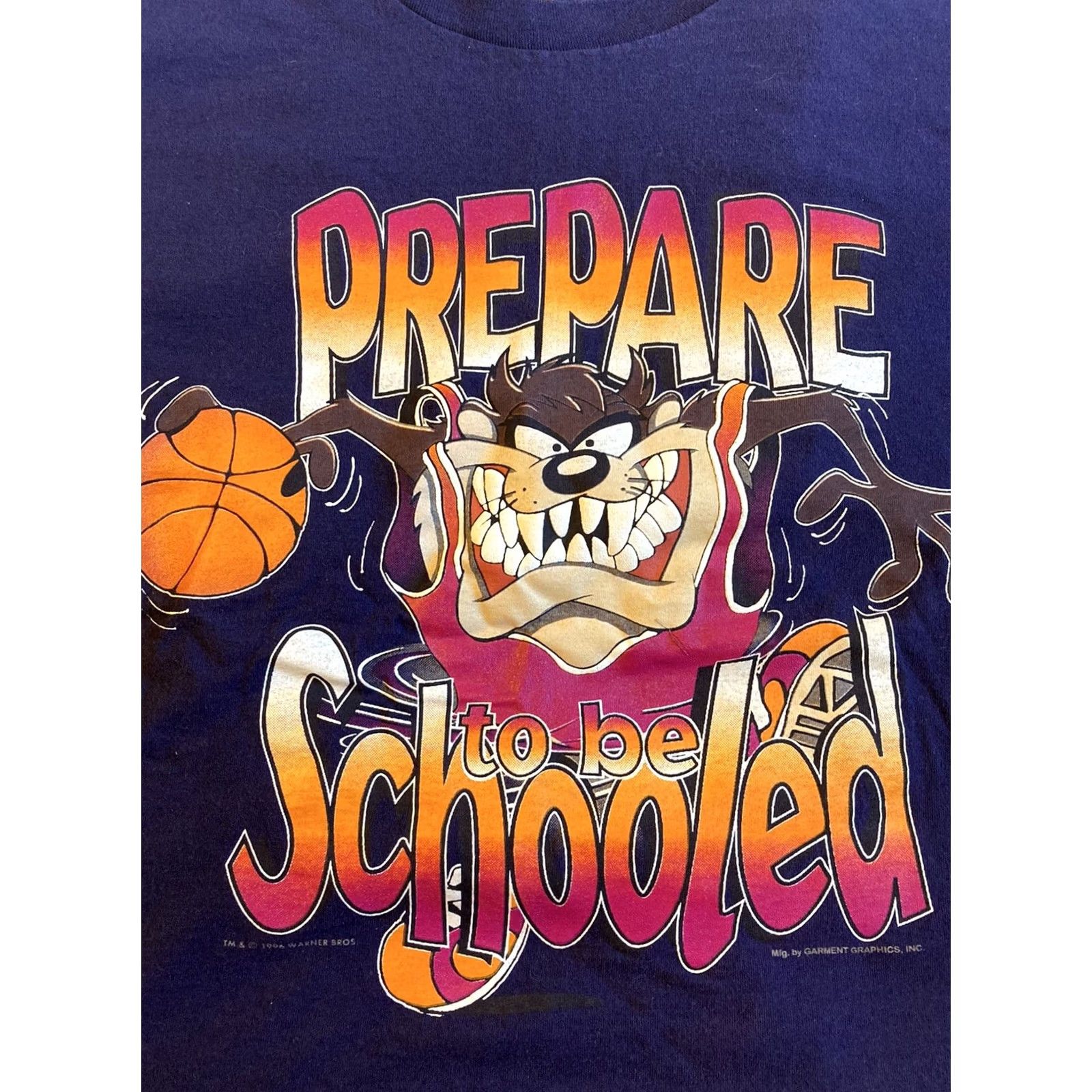 Vintage VINTAGE Looney Tunes T Shirt Men’s 2X Blue 96 Taz Basketball “Prepare To Be Schooled” Size US XXL / EU 58 / 5 - 2 Thumbnail