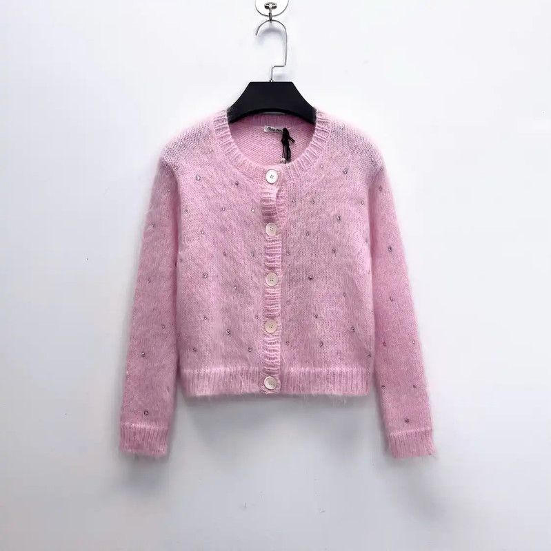 Miu Miu Miu Miu Light Pink Wool Logo Cardigan 0089 Size L / US 10 / IT 46 - 1 Thumbnail