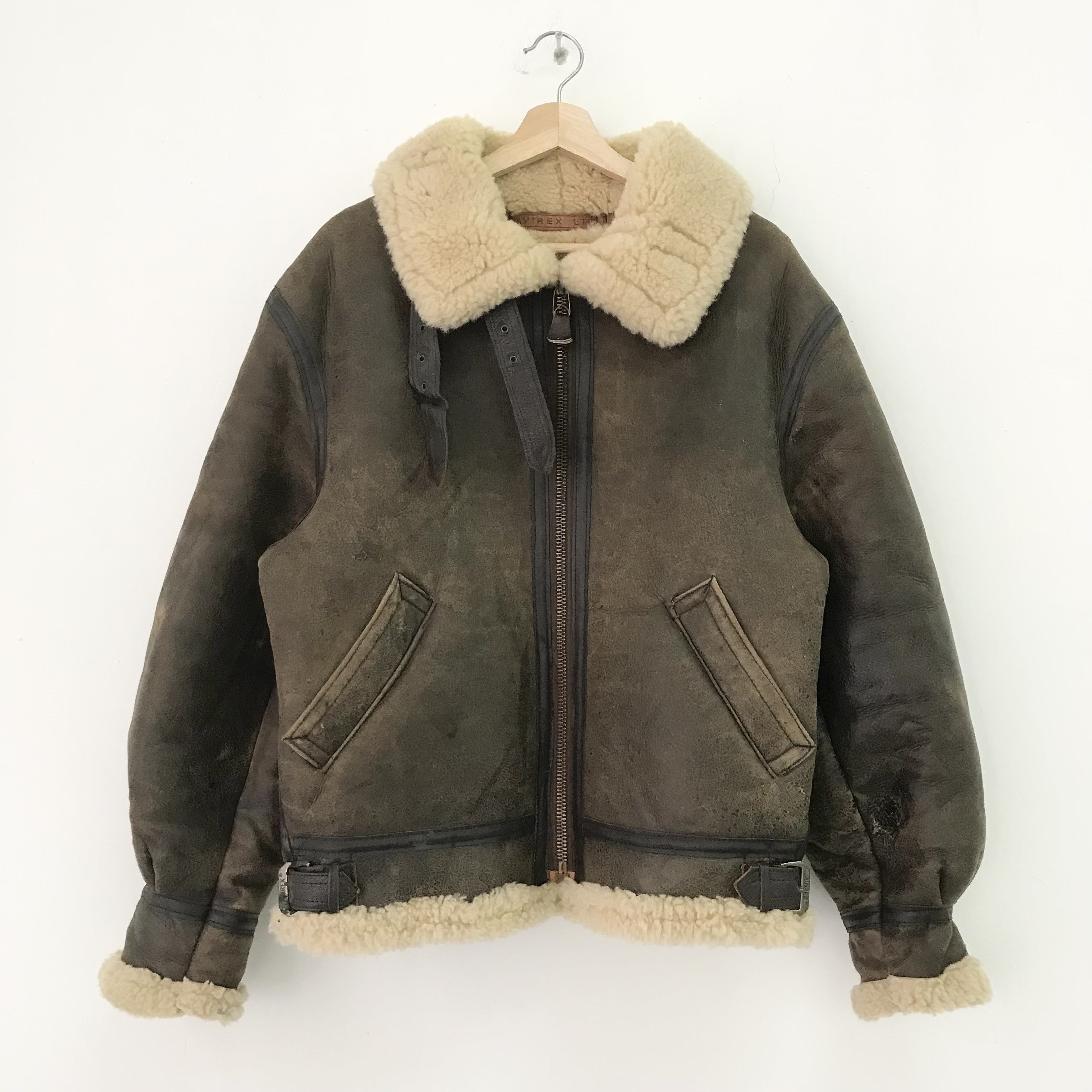 image of Vintage Avirex Usa Army Type B-3 Sheepskin Sherpa Leather in Brown, Men's (Size Medium)