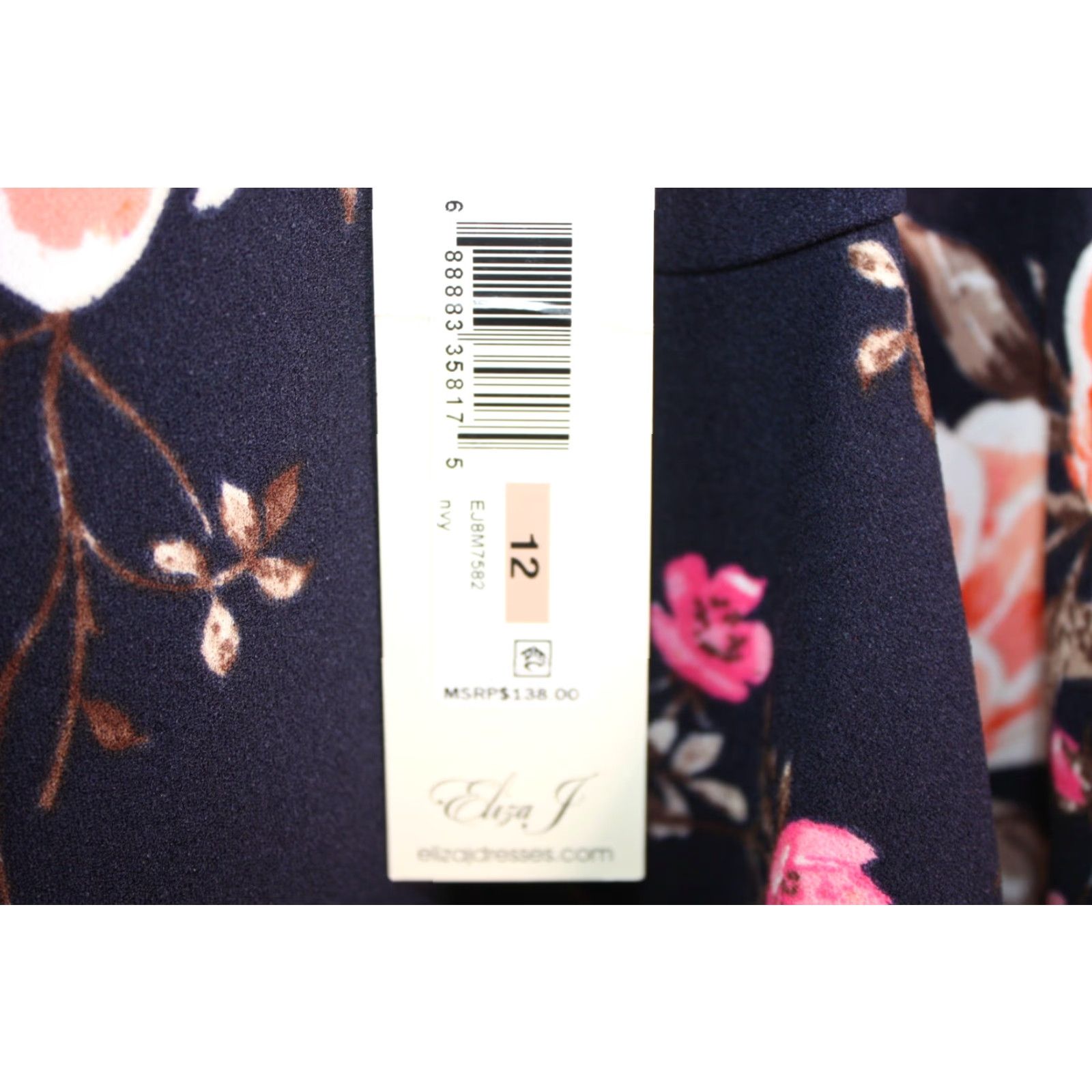 Vintage Eliza J Dress Sash Tie Print Faille Fit & Flare (Plus Size 12) Navy Floral Knee-Length Crew Neck Sleeveless Zipper Closure Women's Size XL / US 12-14 / IT 48-50 - 6 Thumbnail