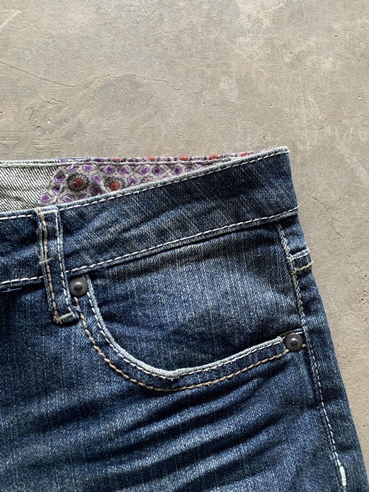 flare japanese patchwork jeans floral lace backpocket
