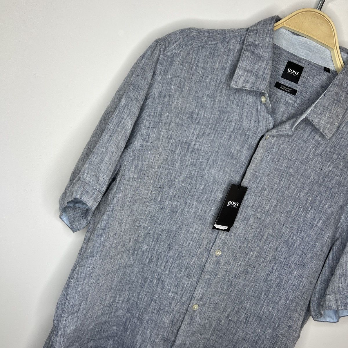 Designer × Hugo Boss Brand New Men’s Hugo Boss Casual Linen Shirt L Grey Size US L / EU 52-54 / 3 - 3 Thumbnail