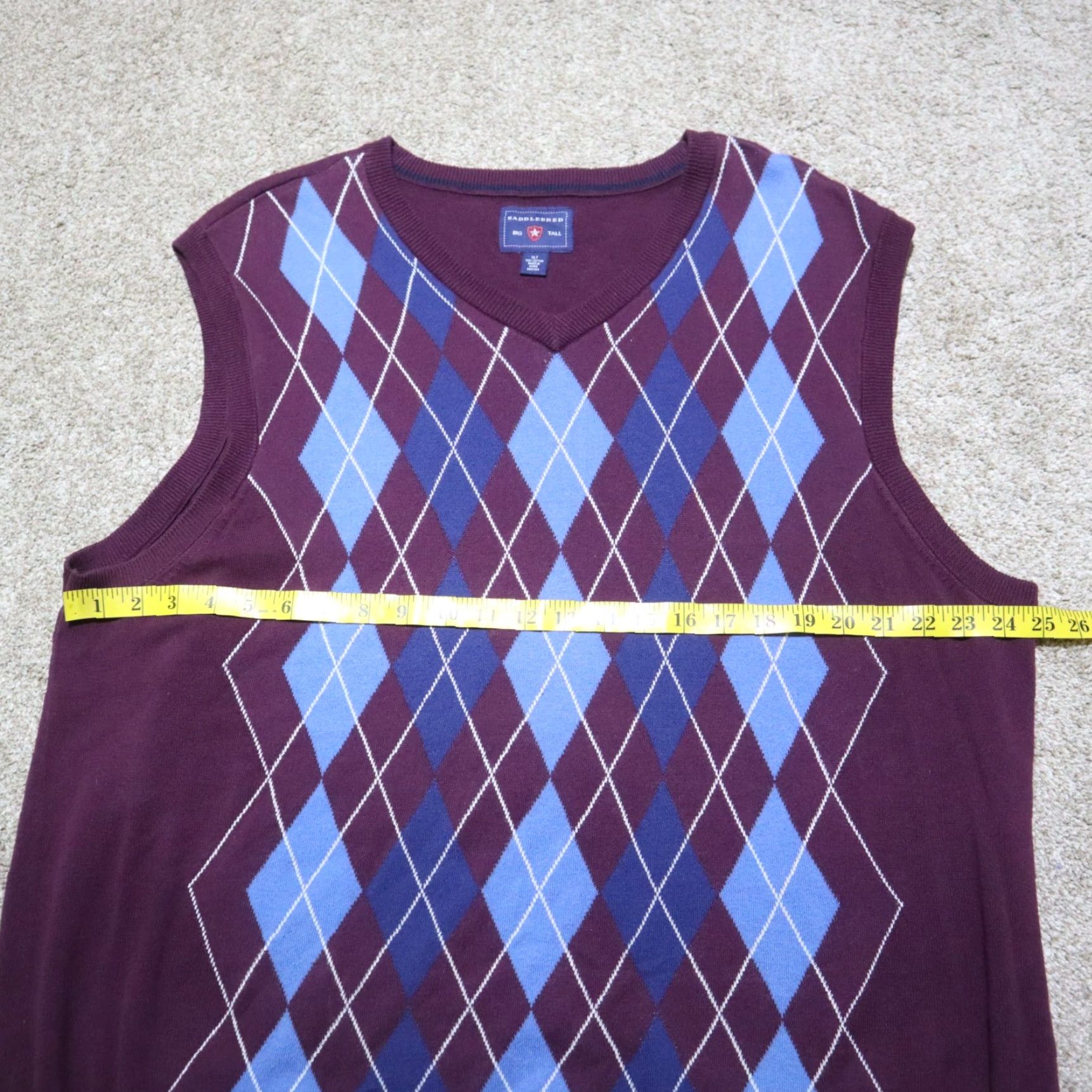 Vintage Saddlebred Purple Blue Sleeveless V-Neck Cotton Pullover Vest Sweater Size XLT Size US XL / EU 56 / 4 - 5 Thumbnail