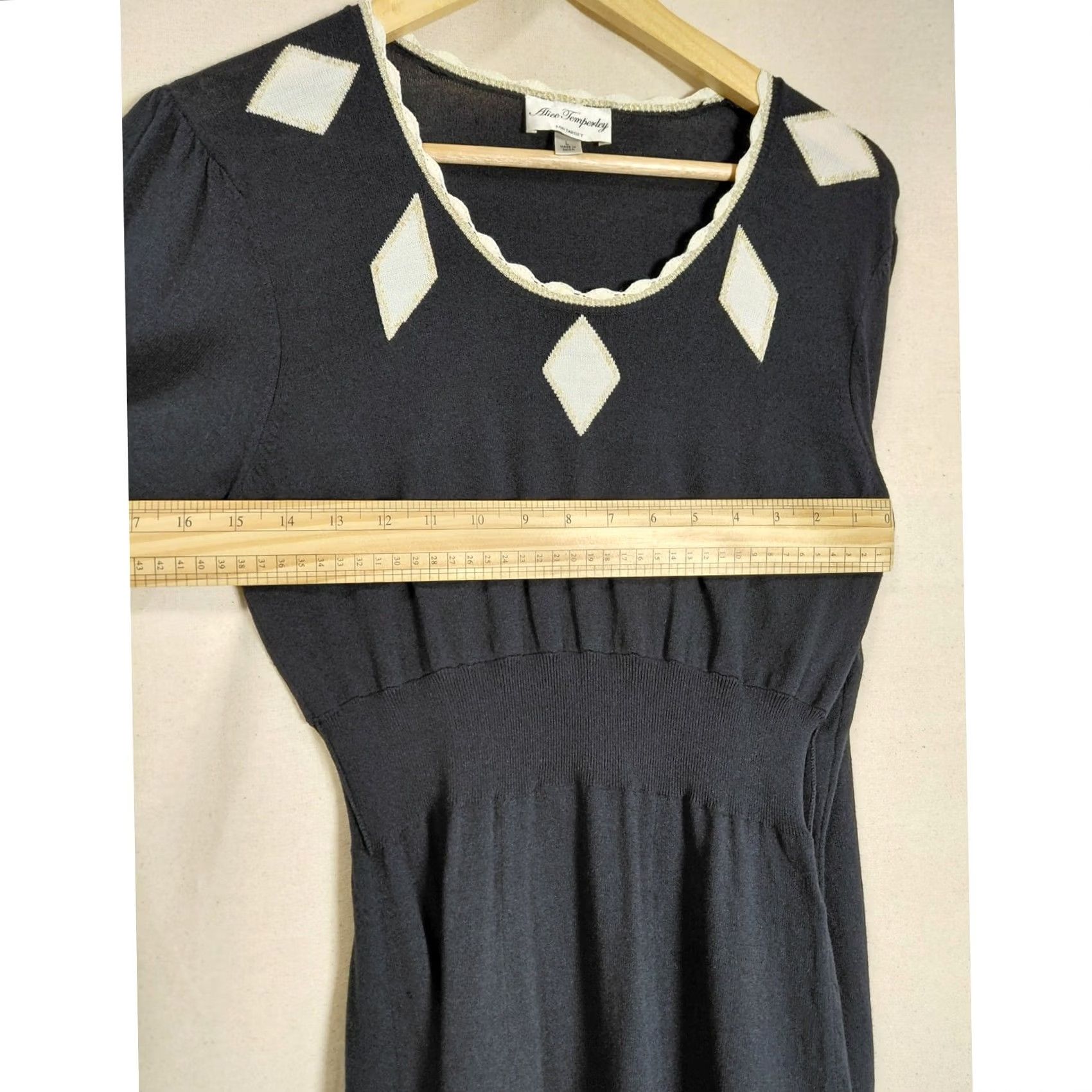 Vintage Alice Temperley for Target Geometric Knit Dress Black White Crew Neck Long Sleeve L Knee Length Women Size L / US 10 / IT 46 - 7 Thumbnail