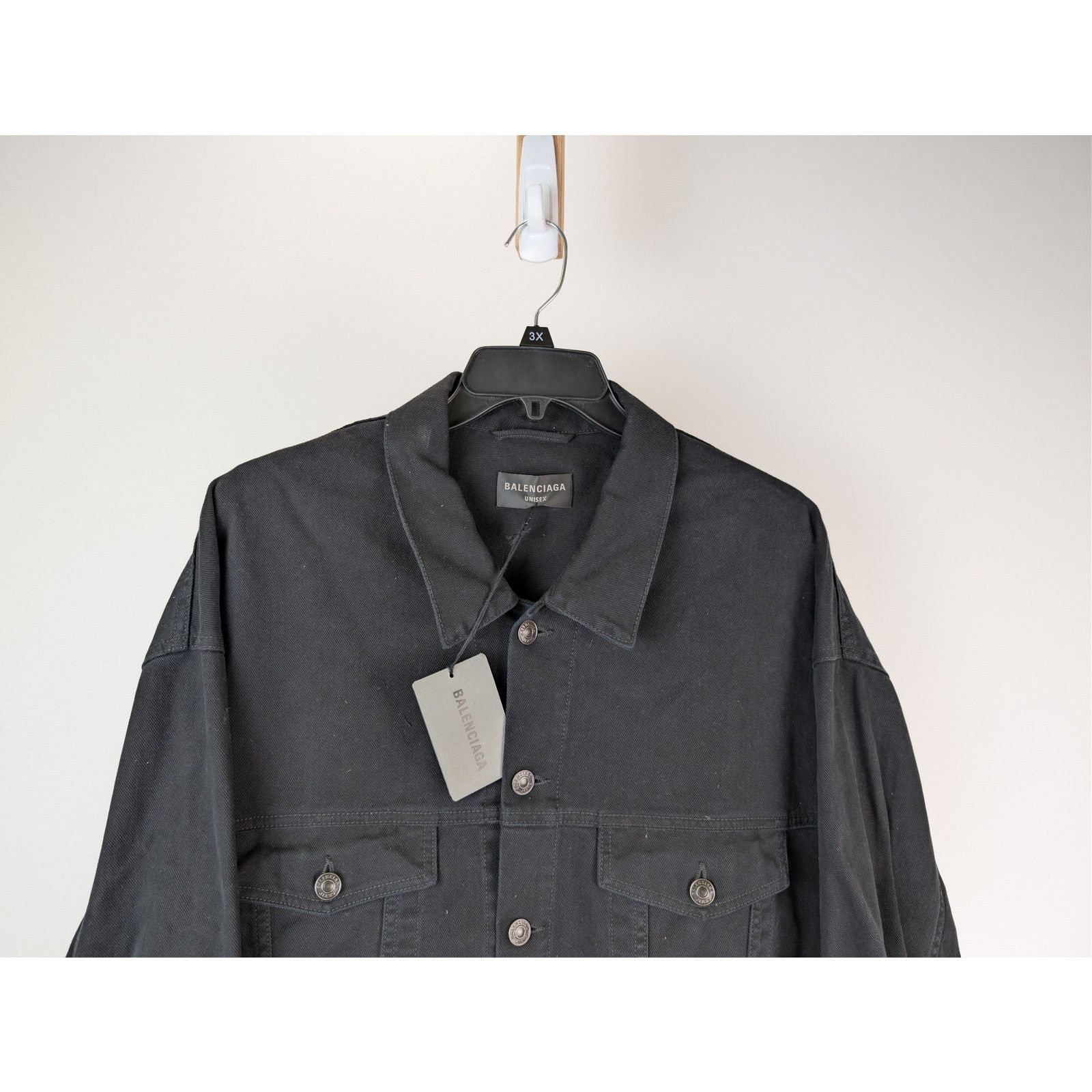 Balenciaga o1rshd1 Soft Black Left Hand Denim Jacket in Black Size US L / EU 52-54 / 3 - 4 Thumbnail