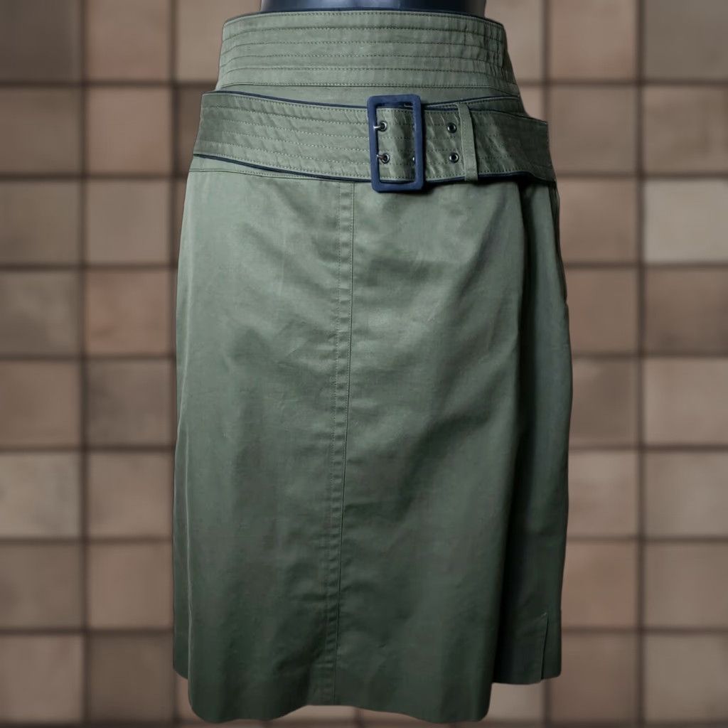 Escada VINTAGE ESCADA Wrap A Round Belt Pencil Skirt-Size 10/38 Women Knee Length Green Zip Buckle 100% Cotton Regular Women's Size ONE SIZE - 1 Thumbnail