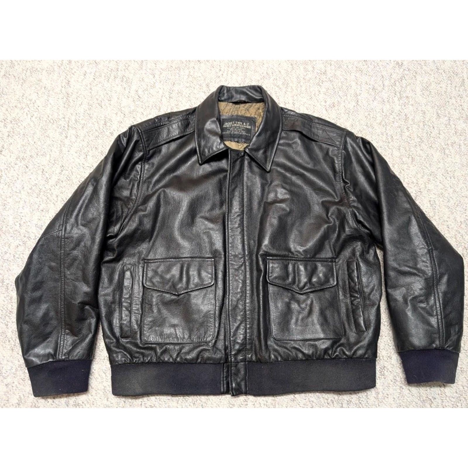 Vintage VINTAGE USAF Bomber Jacket Black Leather Cowhide Big 3X LOOSE FIT Mens Jacket Zip 28.5" Chest 26" Arm 28.5" Length 2XB 2XL Army USAF Size US XXL / EU 58 / 5 - 7 Thumbnail
