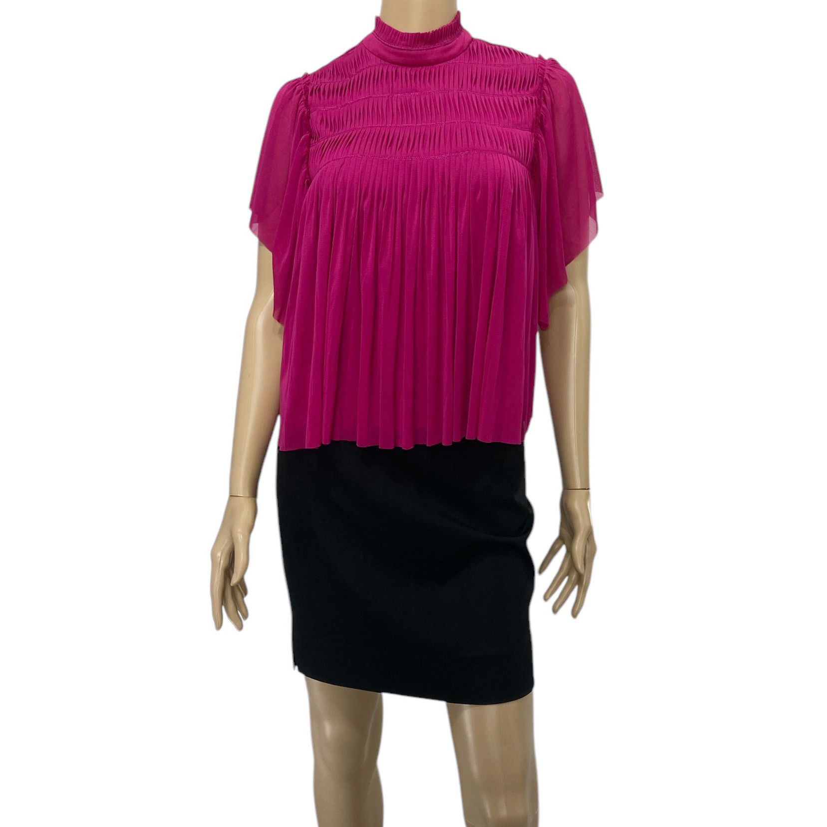 Vivienne Tam Pink Gathered Pleated High Neck Top Size XS / US 0-2 / IT 36-38 - 1 Thumbnail