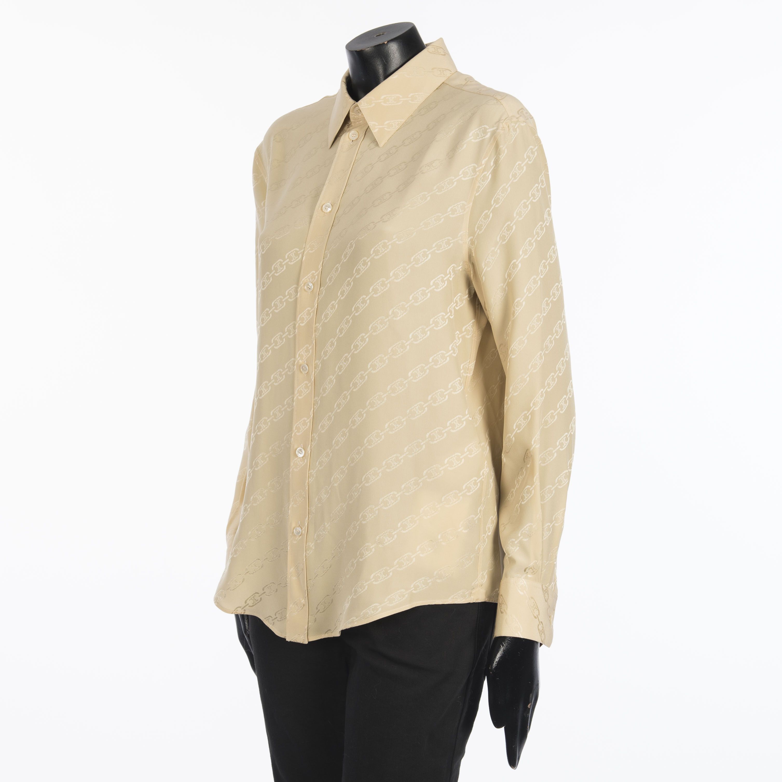 Celine Blouse In Beige Silk " Triomphe Chain" Jacquard Size M / US 6-8 / IT 42-44 - 2 Thumbnail