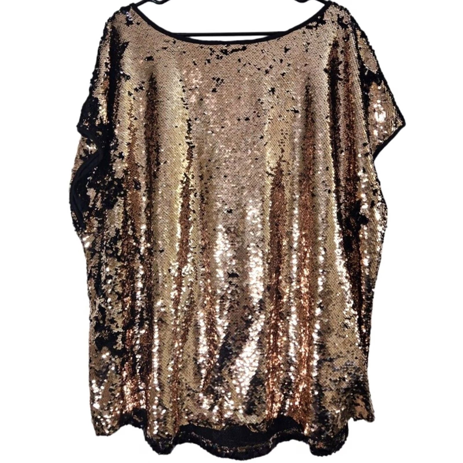 Torrid Torrid Blouse Short Sleeve Scoop Neck Sequin Top 4X Gold Womens Non Jumpsuit Size XXL / US 16-18 / IT 52-54 - 2 Thumbnail