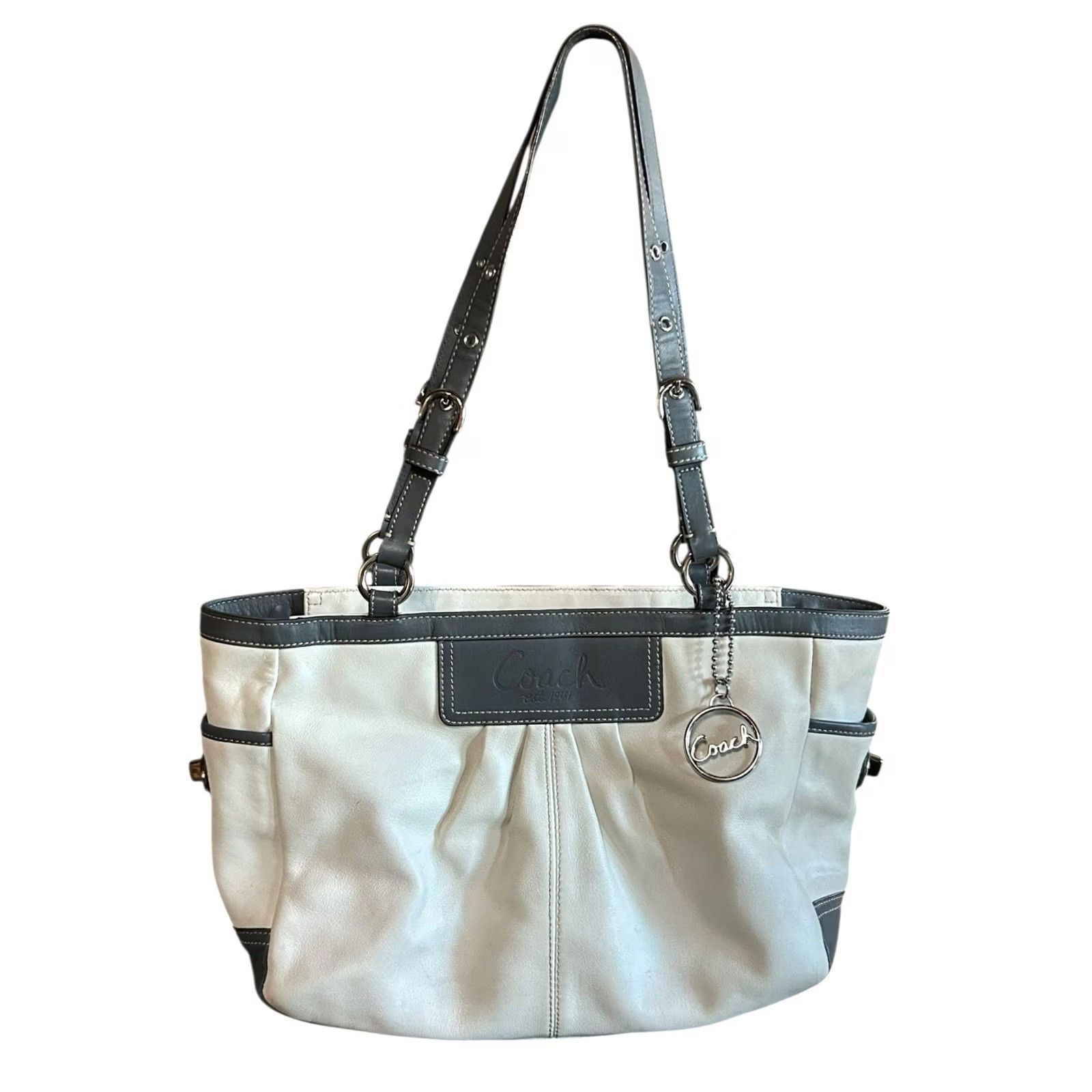 Coach Coach East West Gallery Tote Women Medium Leather Shoulder Bag Purse White Gray Leather Size ONE SIZE - 2 Thumbnail
