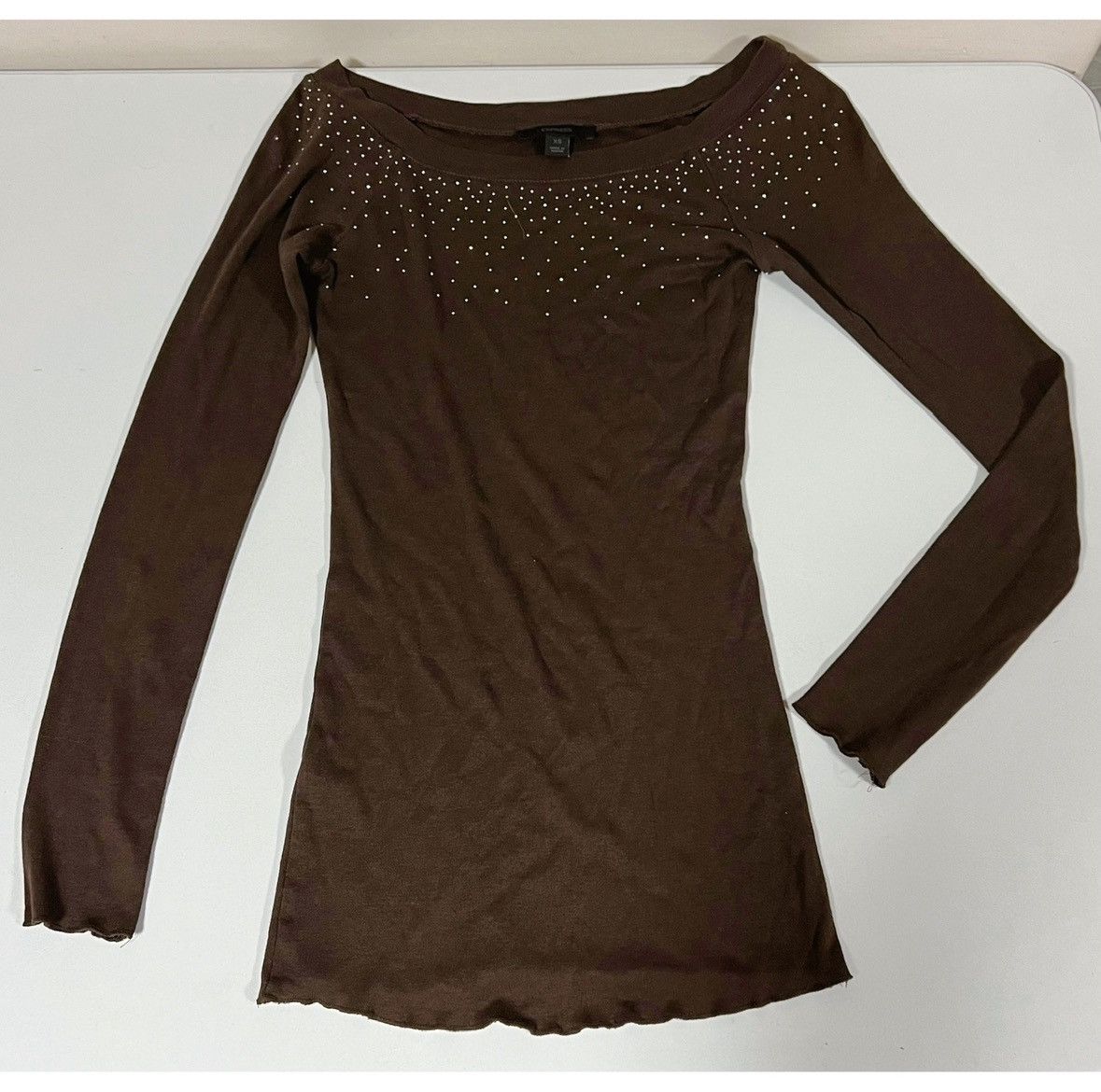 Express Brown Diamond Y2K Long Sleeve T-Shirt Top Blouse Tee XS 🤎✨ Size XS / US 0-2 / IT 36-38 - 2 Thumbnail