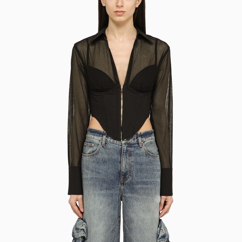 Image of Dion Lee Black Cotton Corset Shirt, Women's (Size Small)