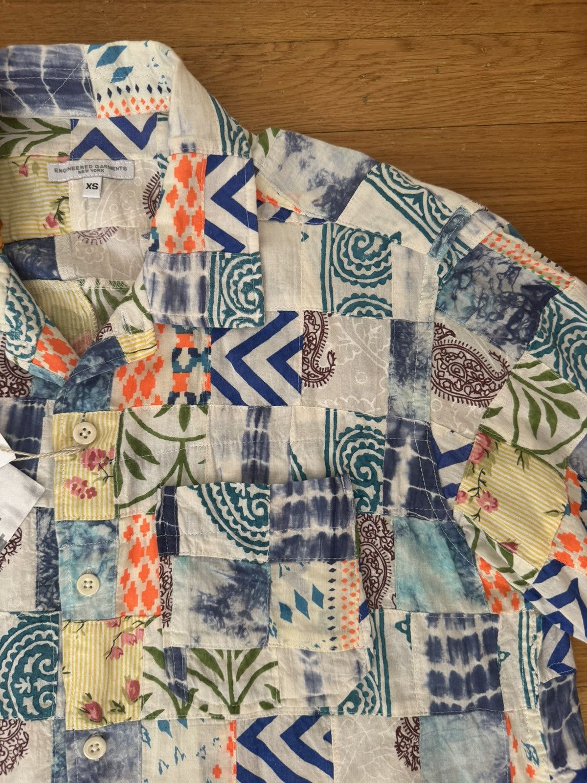 Engineered Garments Engineered Garments White Blue Patchwork Ethno Print Camp Size US XS / EU 42 / 0 - 7 Thumbnail