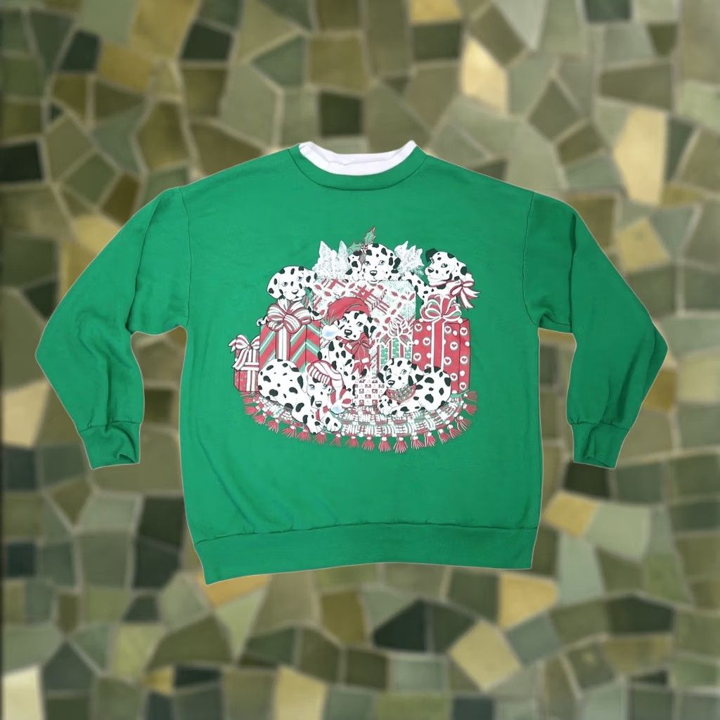 Vintage VINTAGE Green Dalmatian Dog Christmas Presents Graphic Sweatshirt L Womens Size L / US 10 / IT 46 - 1 Thumbnail