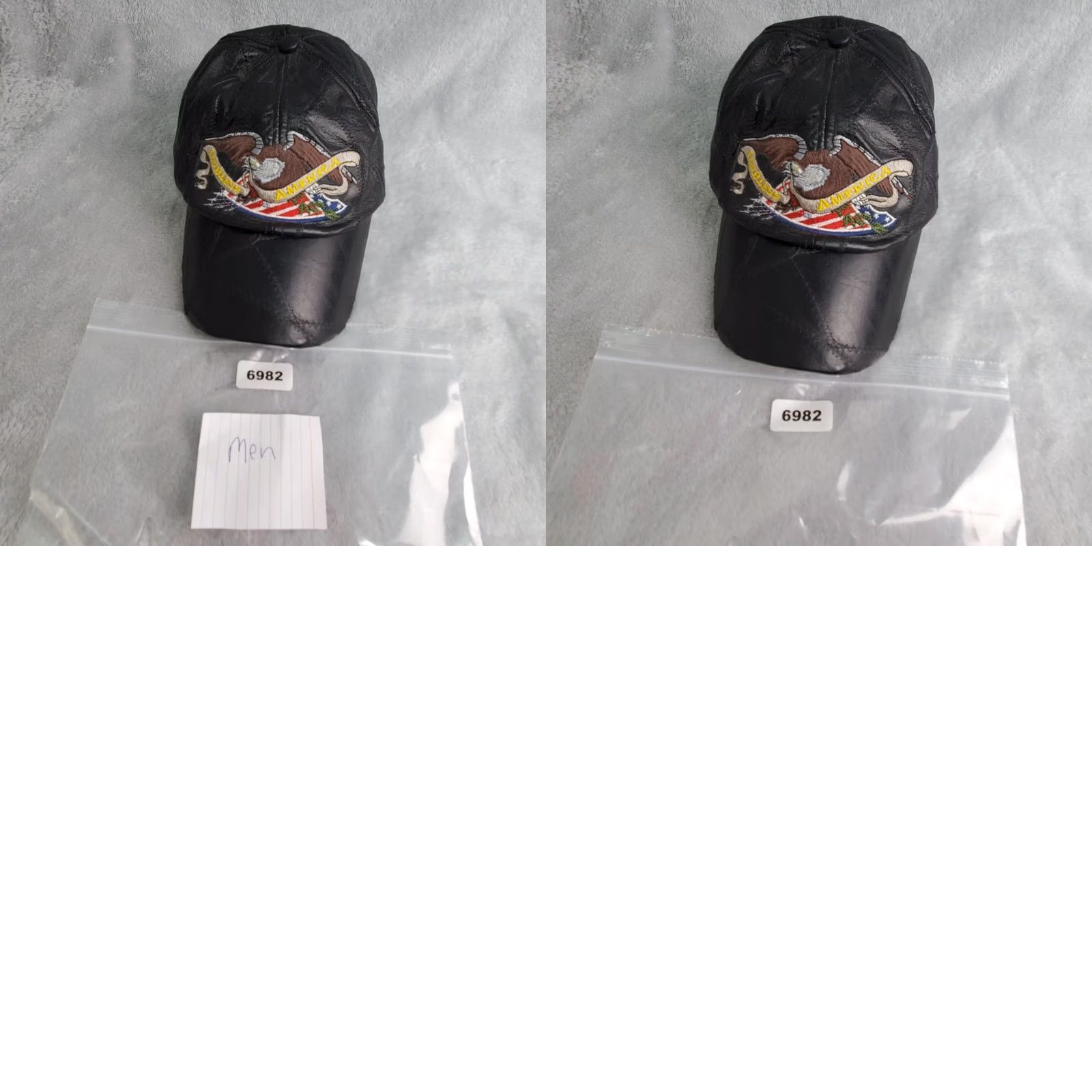 Vintage God Bless America Leather Baseball Cap Hat Men's Black Patchwork Eagle Flag Size ONE SIZE - 9 Thumbnail