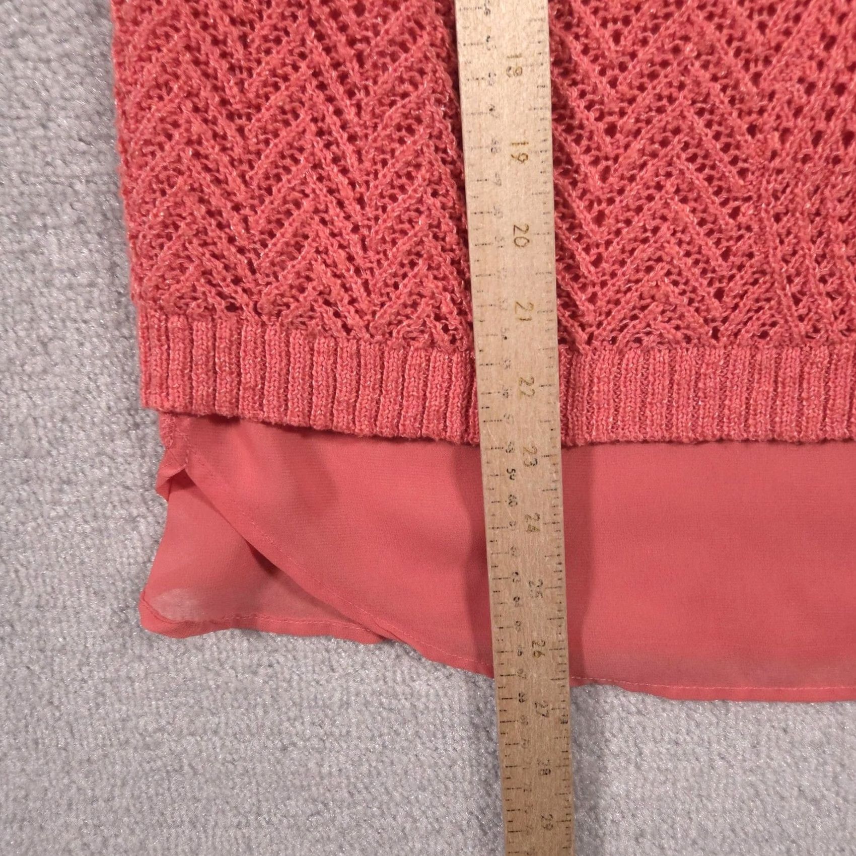 Vintage Christopher & Banks Shirt Womens Large Coral Crochet Knit Overlay Chiffon Hem Size L / US 10 / IT 46 - 7 Thumbnail