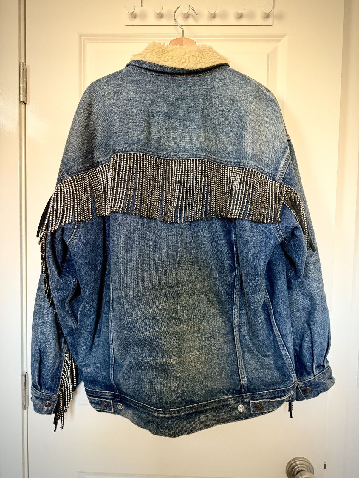 Celine Celine Shearling Lined Denim Jacket with Rhinestoned Fringes Size US M / EU 48-50 / 2 - 6 Thumbnail