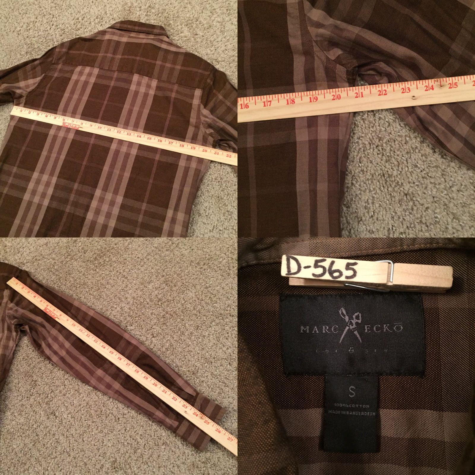 Ecko Unltd. Marc Ecko Shirt Mens Small Brown Plaid Long Sleeve Button Up Pockets Size US S / EU 44-46 / 1 - 8 Thumbnail