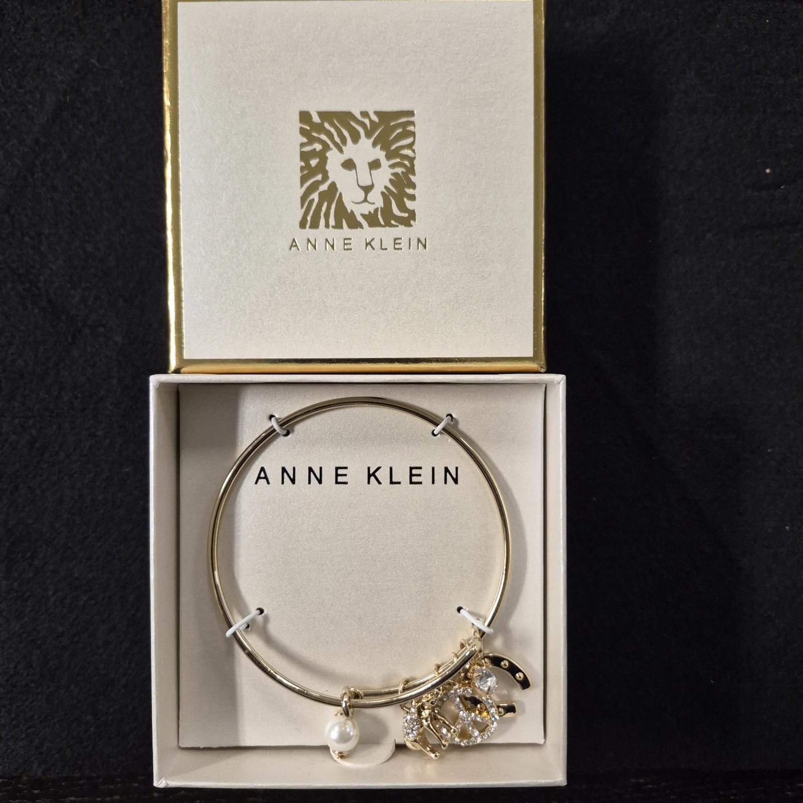 Other Anne Klein Gold-Tone Crystal Charm Bangle Bracelet Size ONE SIZE - 3 Thumbnail